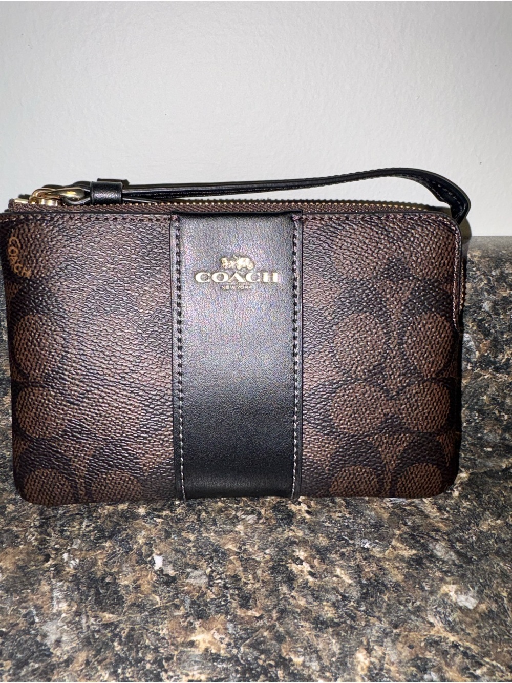Coach Brown and Black Zip Wristlet with Gold Hardware NWOT